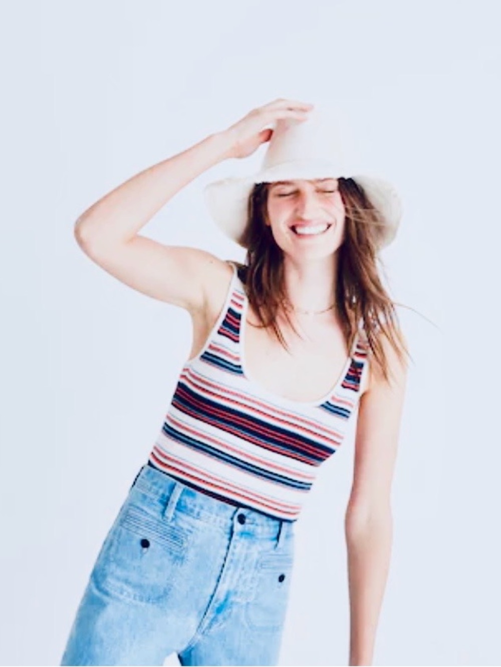 Madewell Multistripe Scoop Knit Tank Top - Navy, Red & Cream - size Large!